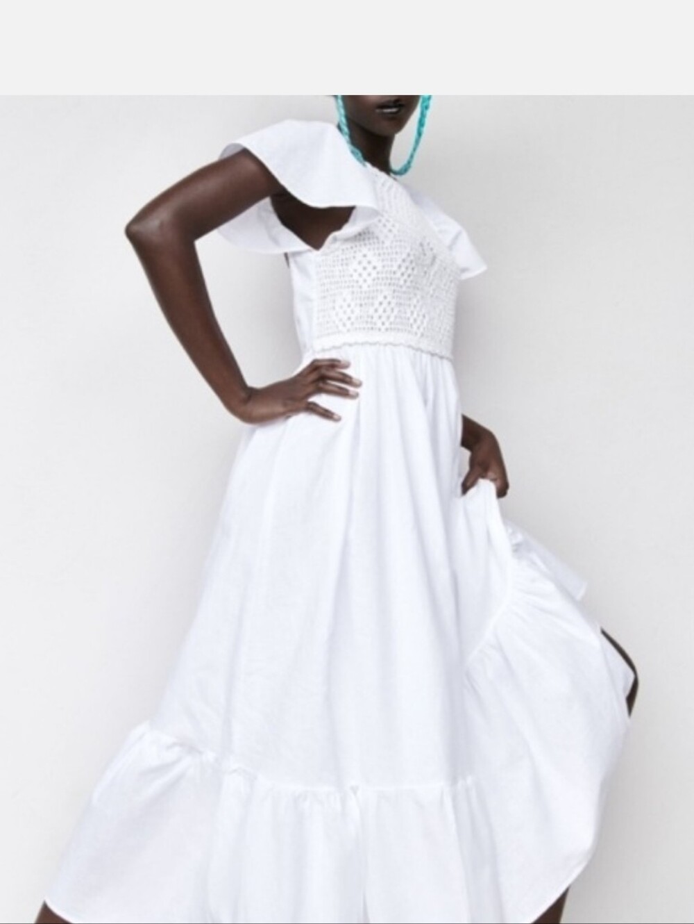 Zara White Smocked Backless Maxi Dress Size L - Picture 13 of 13